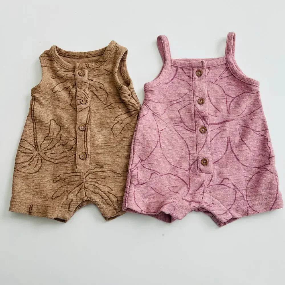 2x Carter’s floral outline print rompers onesie one piece brown pink baby